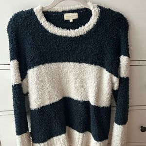 Navy and cream crew neck sweater